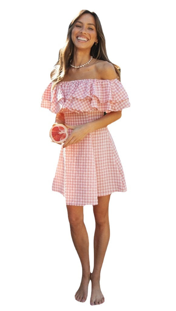 Gingham Off Shoulder Tiered Ruffle Fit and Flare Mini Dress 5