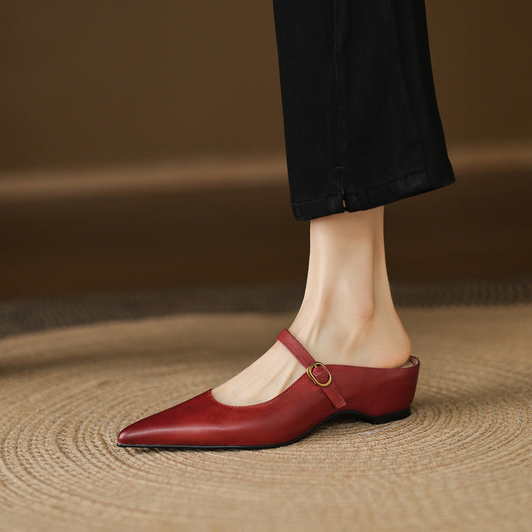 Pointed Toe Mary Jane Strap Backless Mules