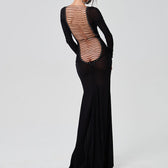 Autumn Mesh Backless Lace up Long Sleeve Super Maxi Dress - View 3