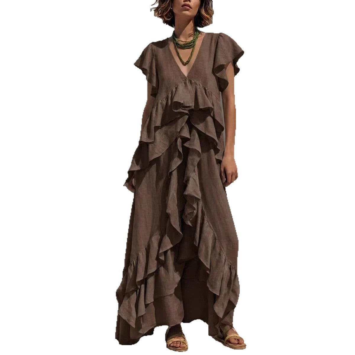 V-Neck Flutter Sleeve Ruffle Tiered Maxi Dress 5