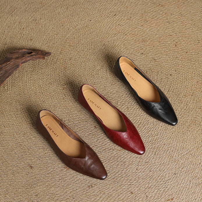 Pointed Toe V Cut Slip On Flats
