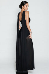 Urselk Black Mesh Bandage Maxi Dress - View 3