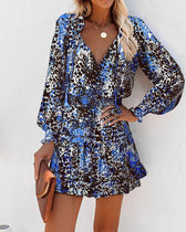 Floral V-Neck Long Sleeve Tiered Ruffle Mini Dress 6