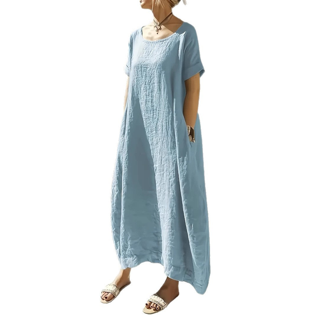 Short Sleeve Loose Linen Maxi Dress Summer 5