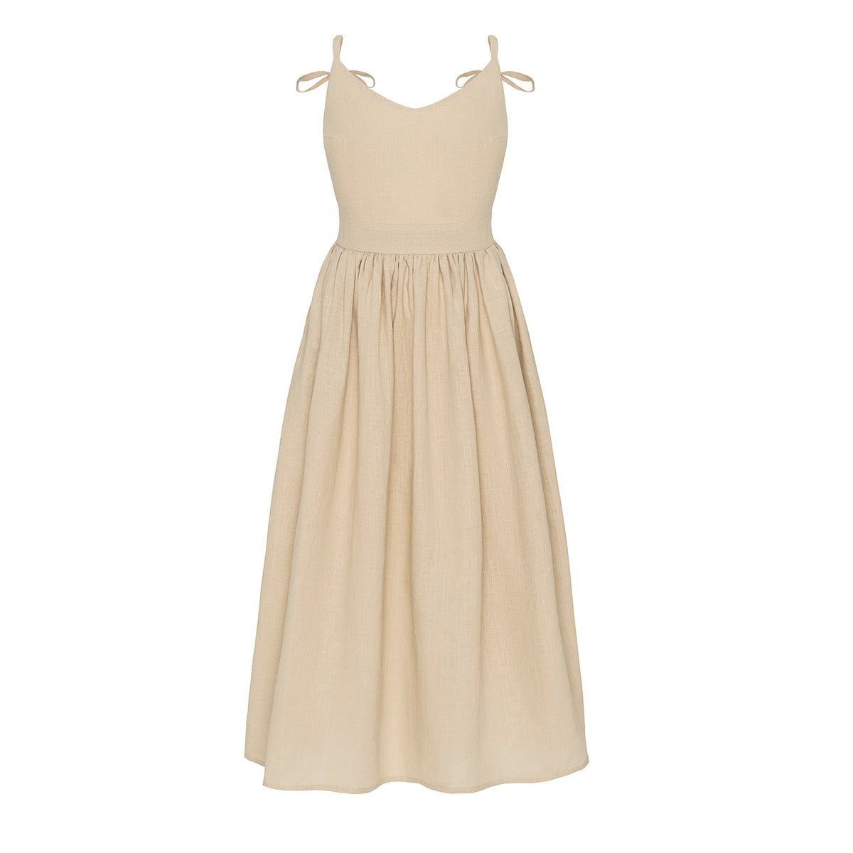Linen Look Strapless Tie Detail Gathered Maxi Dress Summer 5