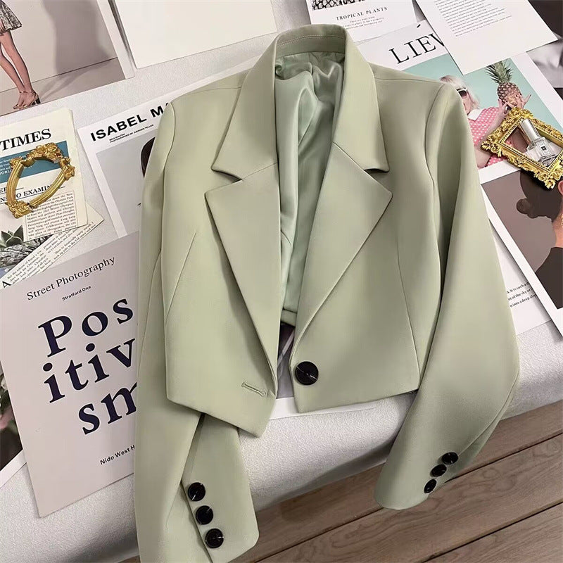 Lapel Single Button Long Sleeve Cropped Blazer 8