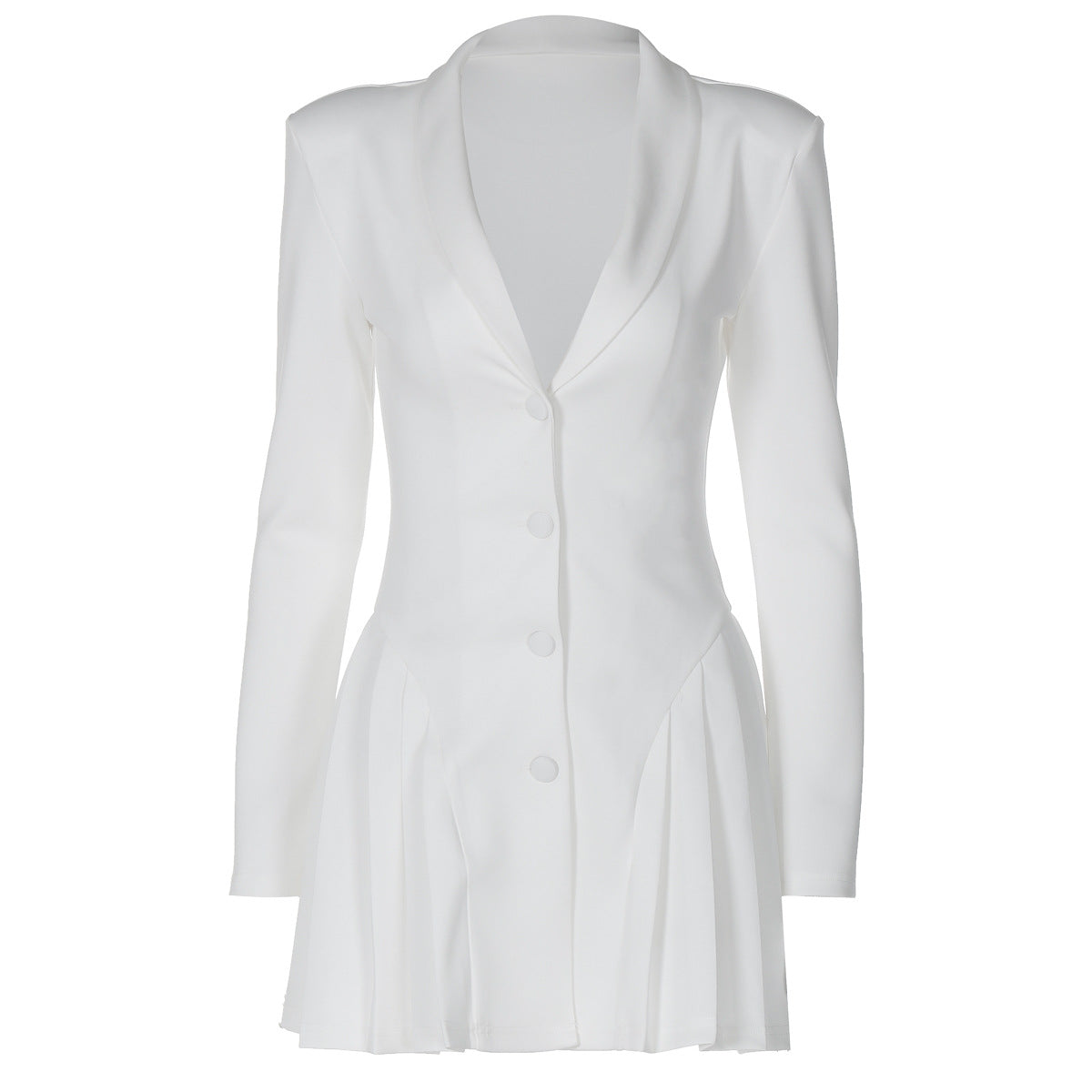 Deep V-Neck Long Sleeve Button Front Pleated Mini Dress 5
