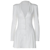 Deep V-Neck Long Sleeve Button Front Pleated Mini Dress 5