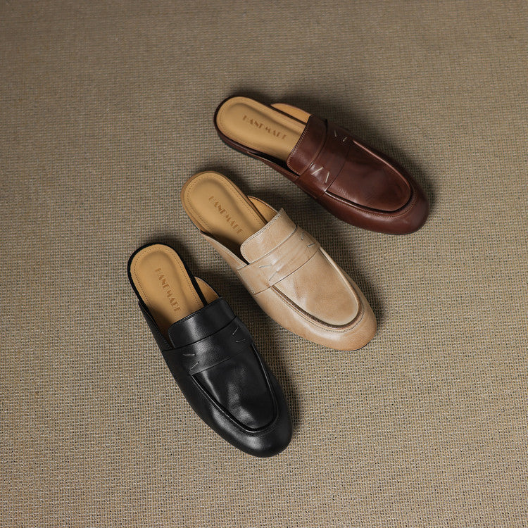 Square Toe Flat Penny Loafer Mules