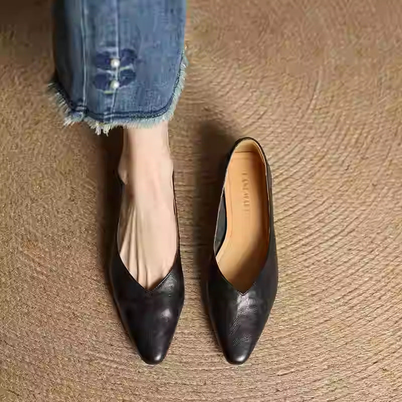 Pointed Toe V Cut Slip On Flats