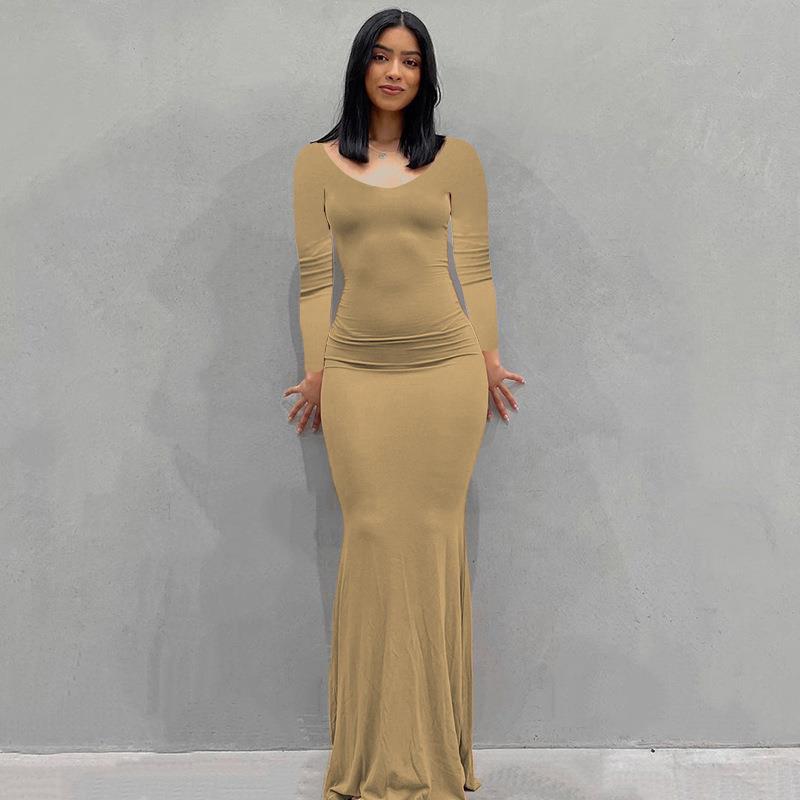 Scoop Neck Spaghetti Strap Bodycon Mermaid Maxi Dress 34