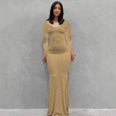Scoop Neck Spaghetti Strap Bodycon Mermaid Maxi Dress 34