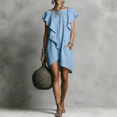 Short Sleeve Ruffle Asymmetric Mini Dress 2