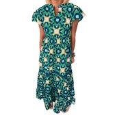 V-Neck Short Sleeve Geometric Print Tiered Maxi Dress 7
