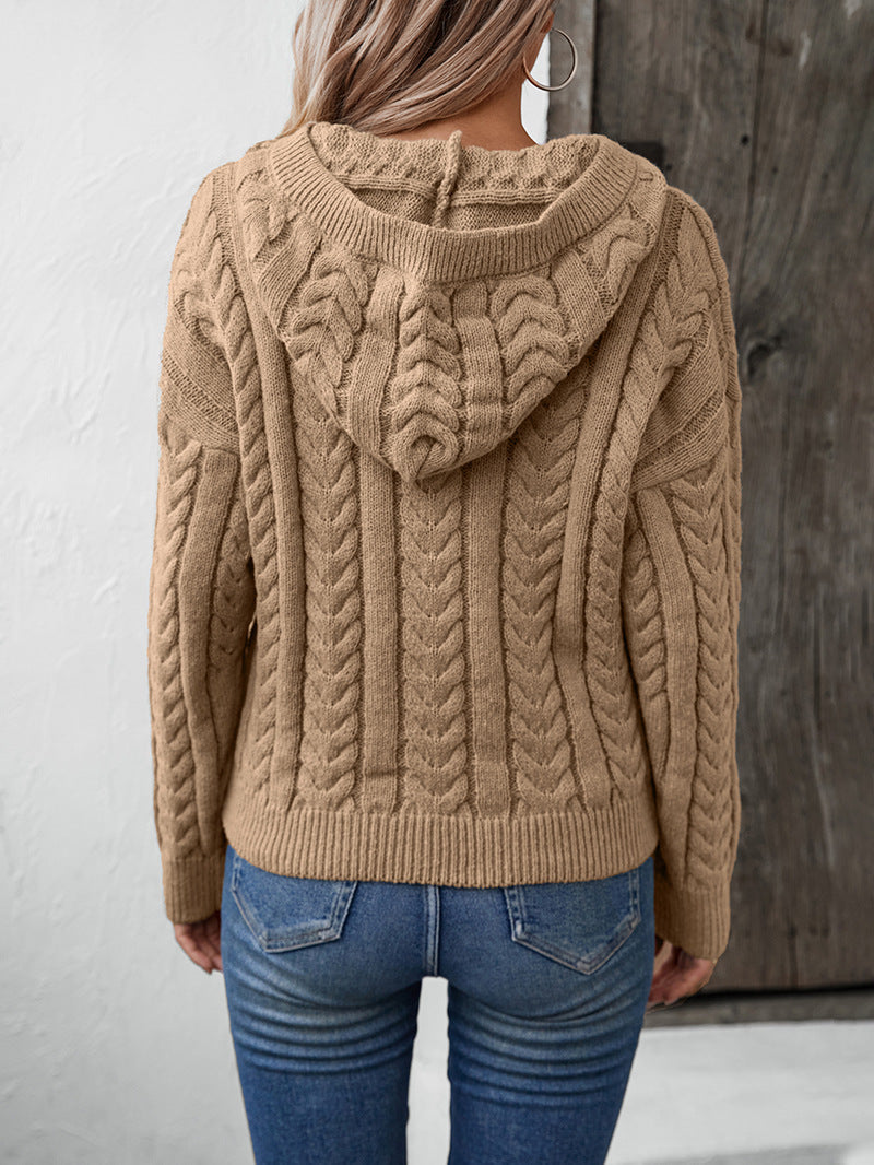 Thick buttoned twist hooded sweater