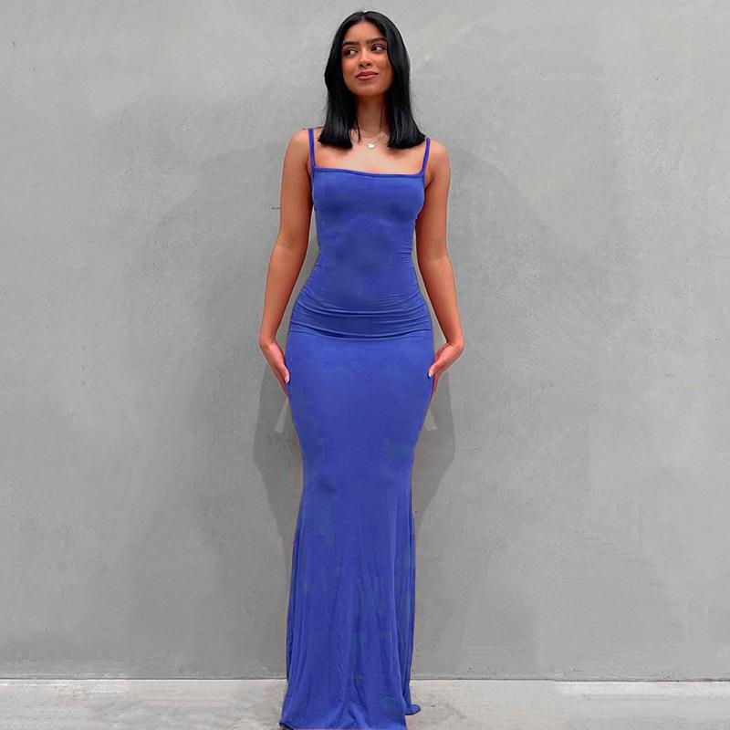 Scoop Neck Spaghetti Strap Bodycon Mermaid Maxi Dress 17