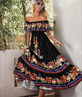 Off Shoulder Floral Ruffle Tiered Belted Maxi Dress 19