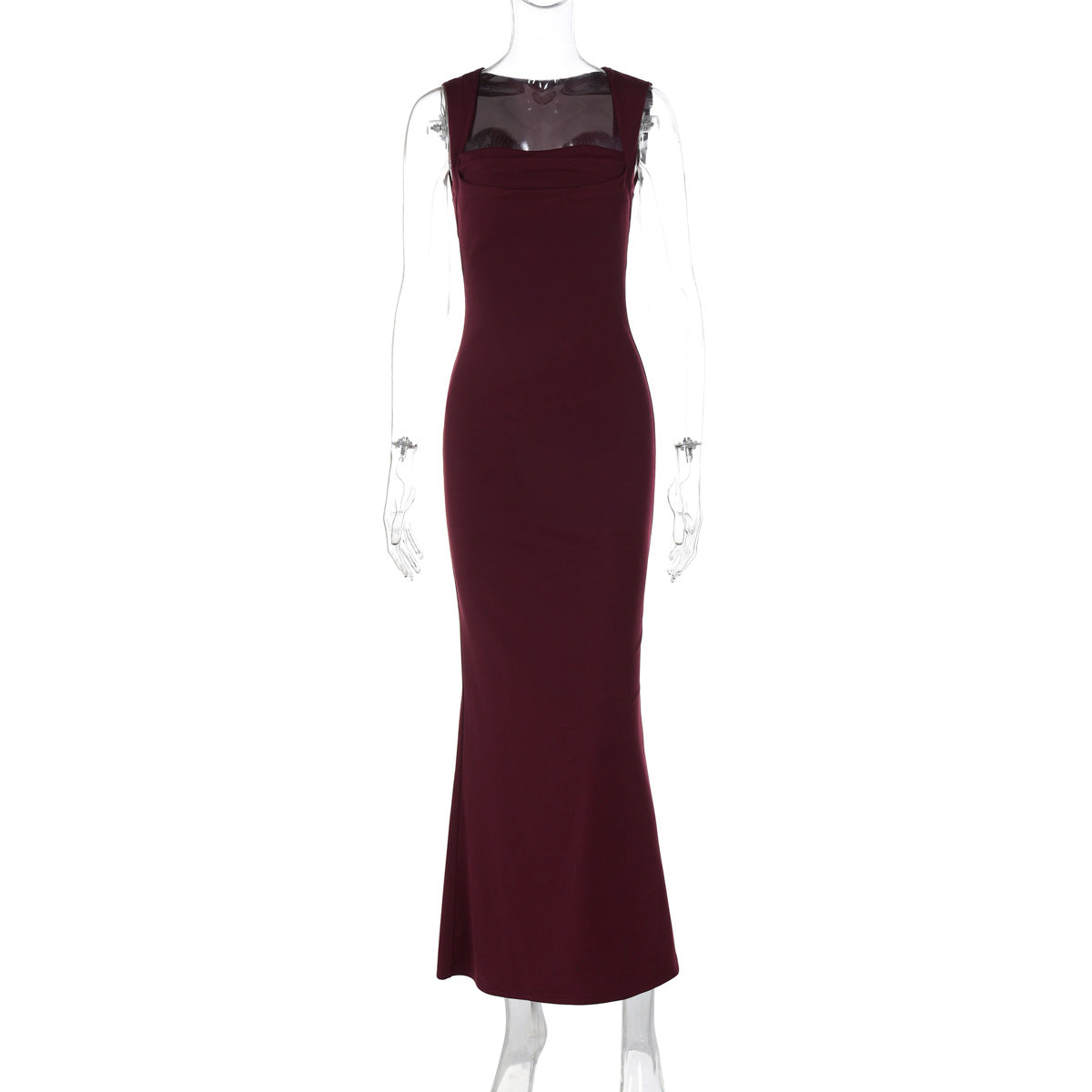 Square Neck Sleeveless Ruched Bust Bodycon Maxi Dress 5