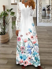 Lace Sleeve V-Neck Long Sleeve Pleated Maxi Dress 9