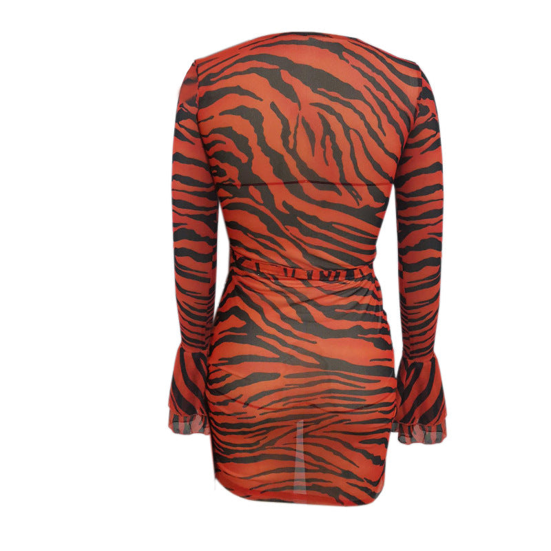 Spring Summer Women Clothing Long Sleeve Printed Mini Sexy Dress