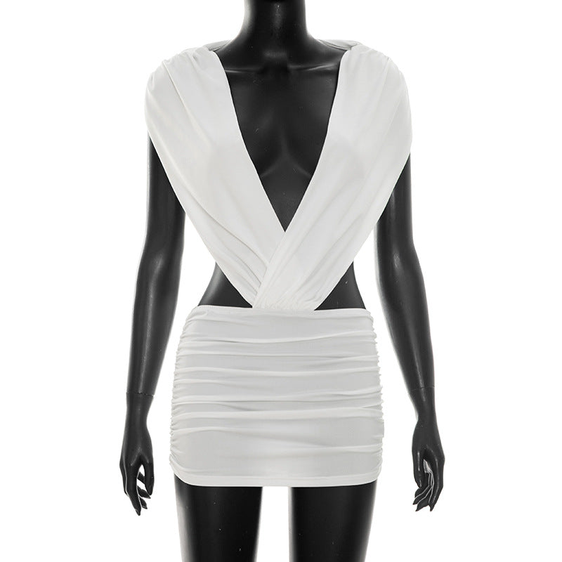 Draped Deep V-Neck Cross Front Cut Out Ruched Bodycon Mini Dress 5