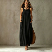 Sleeveless Tie Neck Pocket Maxi Dress 2