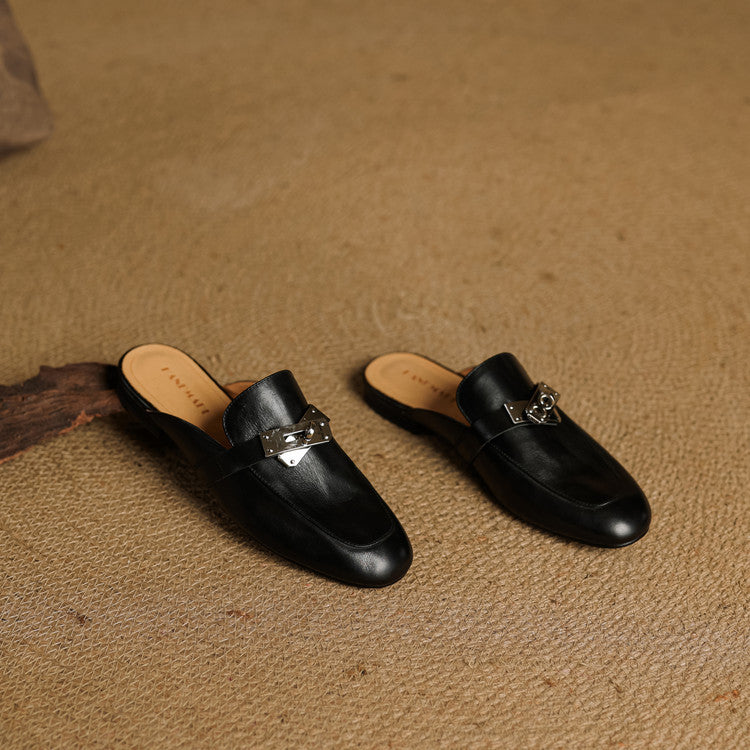 Round Toe Buckle Backless Loafer Mules