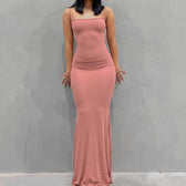Square Neck Spaghetti Strap Bodycon Mermaid Maxi Dress 2