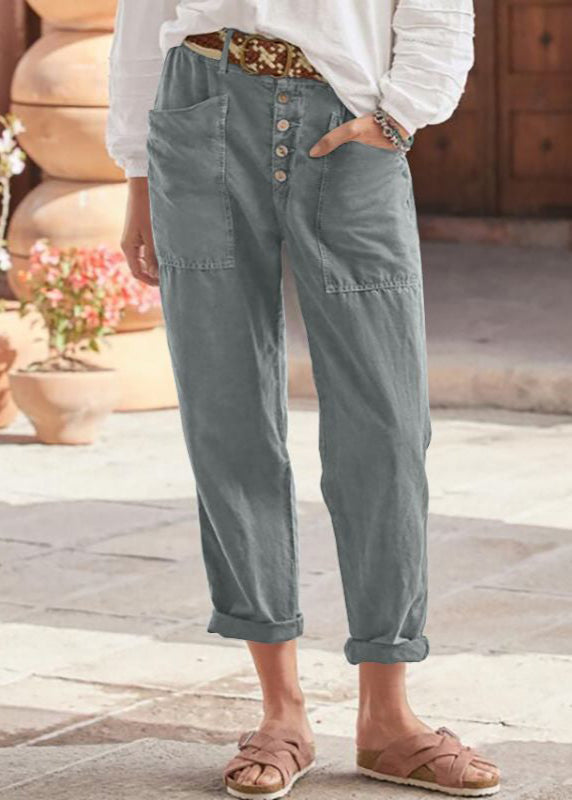 High Waist Button Fly Patch Pocket Tapered Trousers
