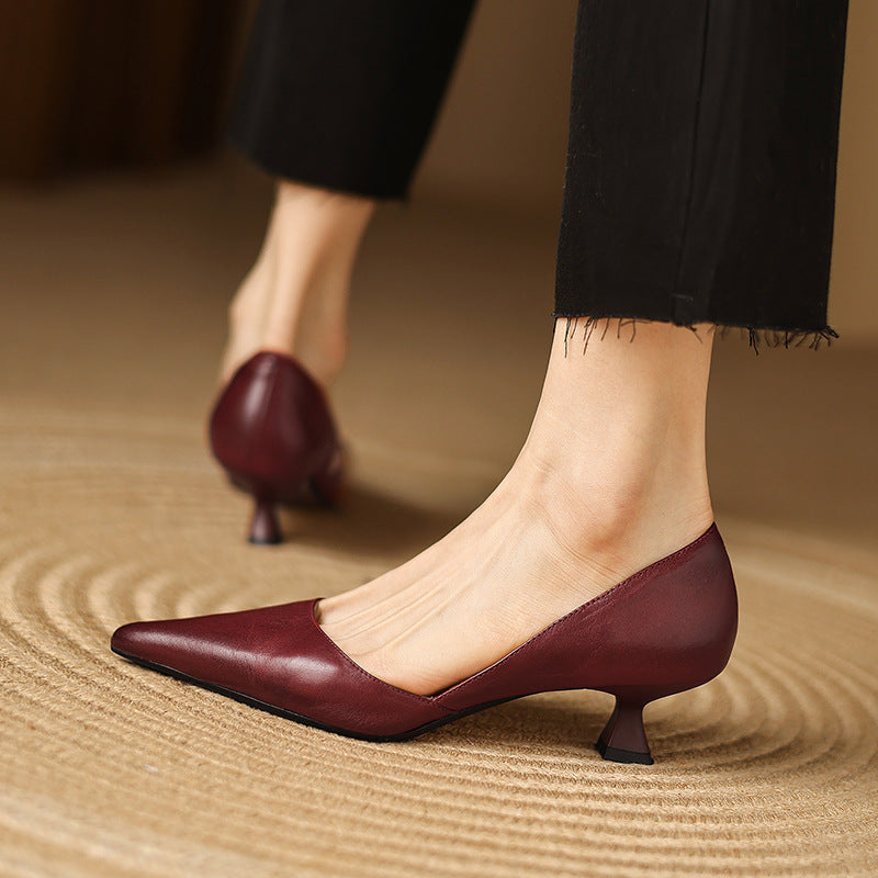 Pointed Toe Slip On Flared Kitten Heel Pumps