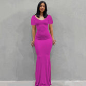 Scoop Neck Spaghetti Strap Bodycon Mermaid Maxi Dress 32
