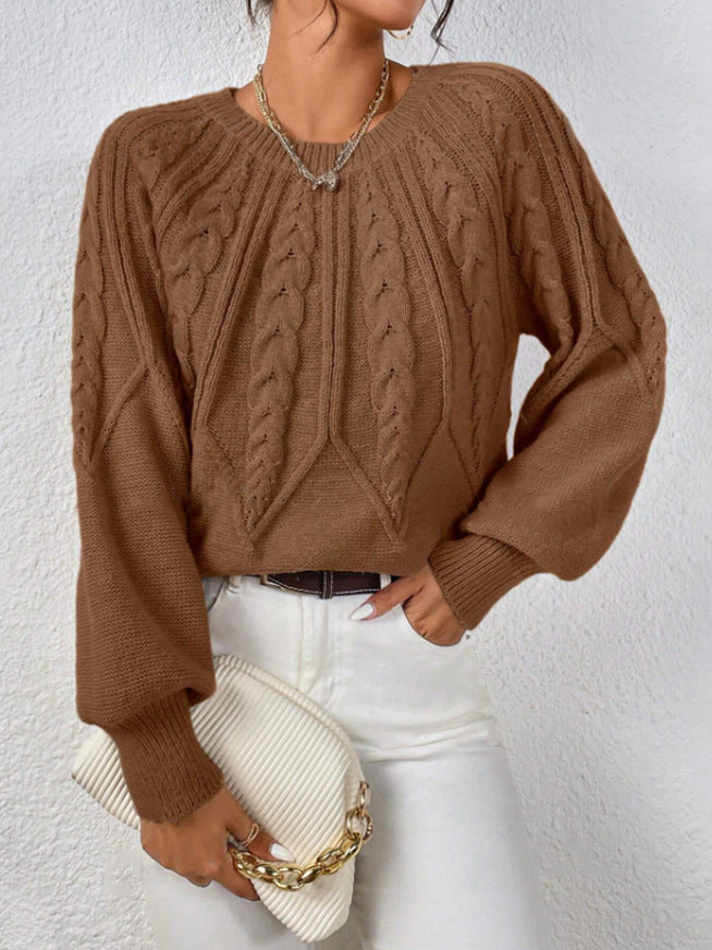 Crew Neck Cable Knit Long Sleeve Sweater