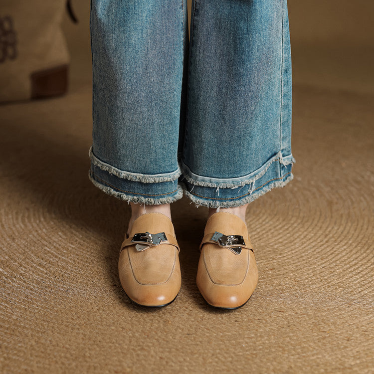 Round Toe Buckle Backless Loafer Mules