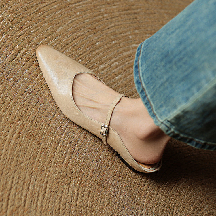Pointed Toe Ankle Strap Mary Jane Flats