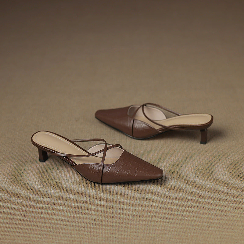 Croc Embossed Pointed Toe Kitten Heel Mules