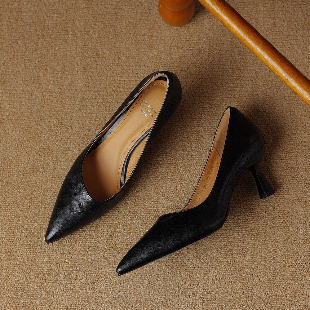 Pointed Toe Slip On Sculpted Mid Heel Pumps