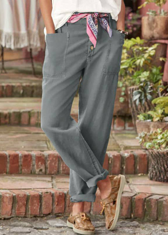High Waist Button Fly Patch Pocket Tapered Trousers