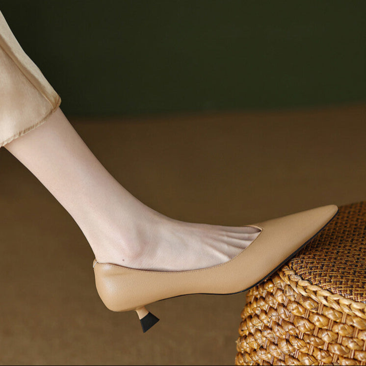 Pointed Toe Slip On Kitten Heel Pumps