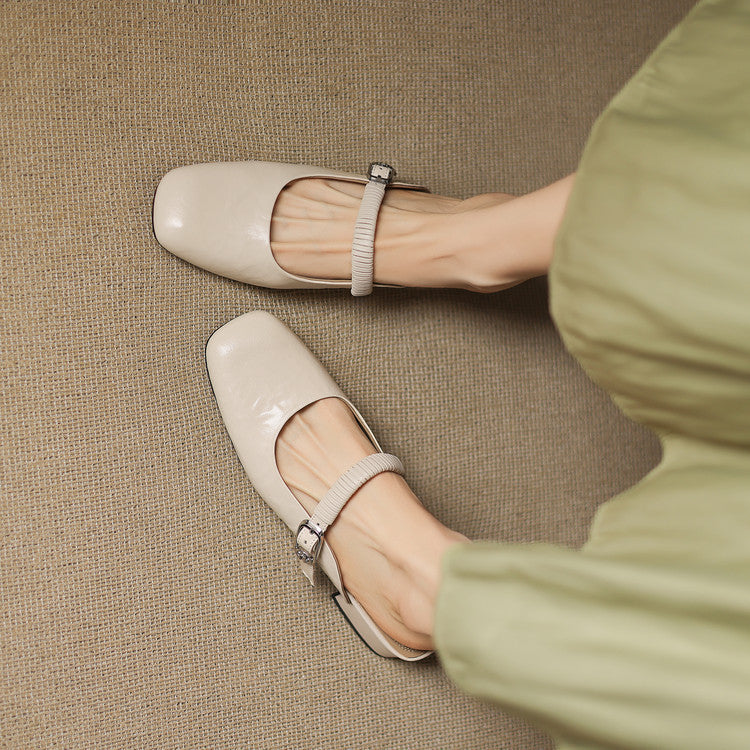 Square Toe Buckle Strap Mary Jane Mules
