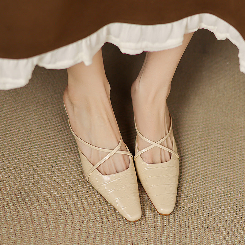 Croc Embossed Pointed Toe Kitten Heel Mules