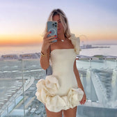 Square Neck Petal Ruffle Hem Bodycon Mini Dress