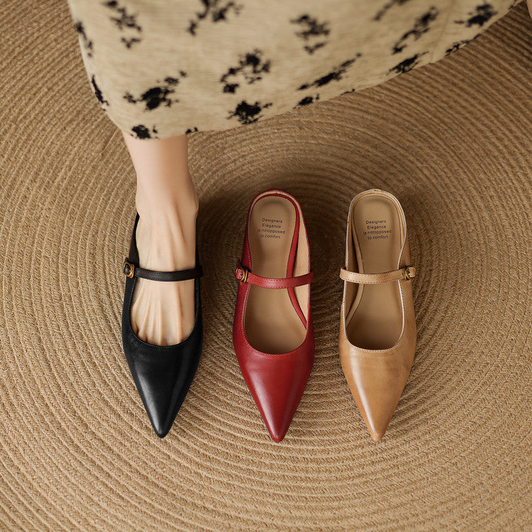 Pointed Toe Mary Jane Strap Backless Mules