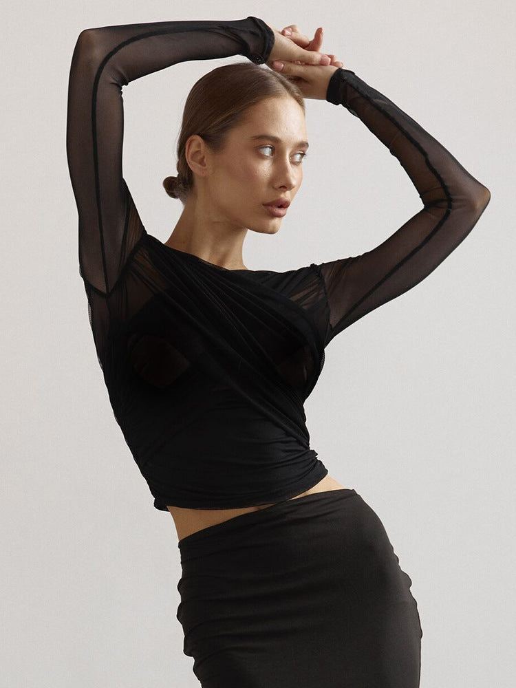 Semi-Sheer Criss-Cross Knit Top