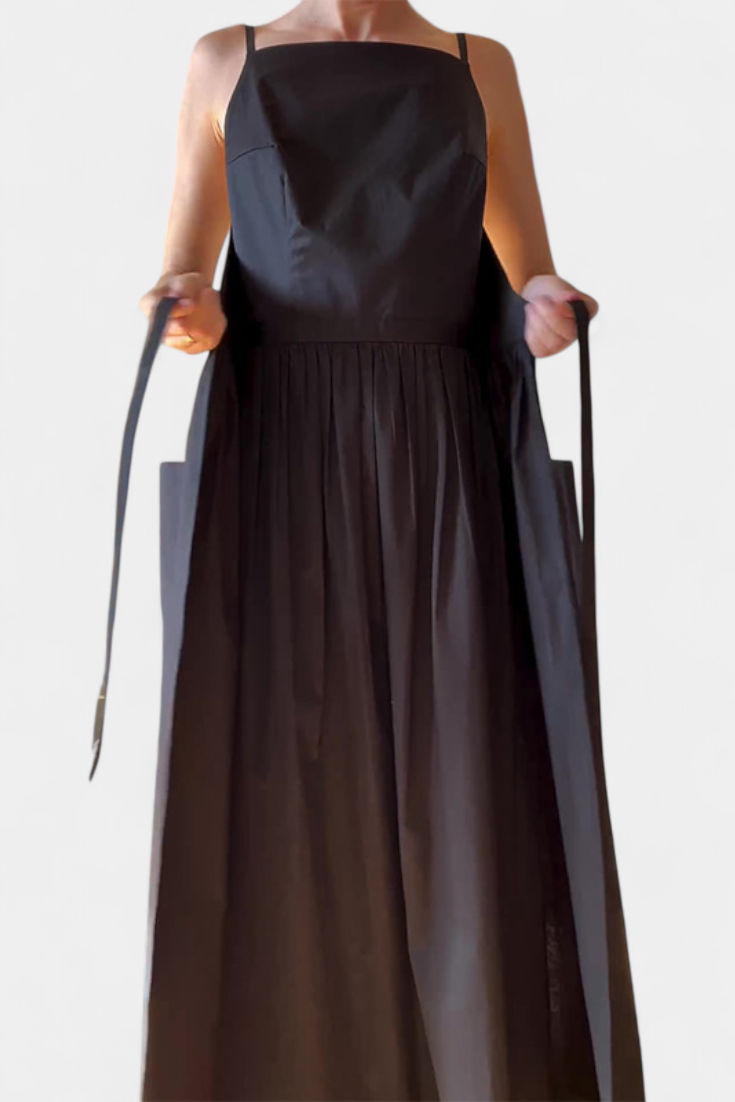 Square Neck Spaghetti Strap Tie Waist Wide Leg Jumpsuit