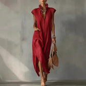 High Neck Cap Sleeve High Split Pocket Maxi Dress 2