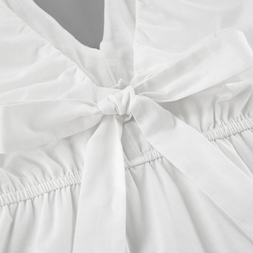 V-Neck Puff Sleeve Ruched Mini Dress Summer 8