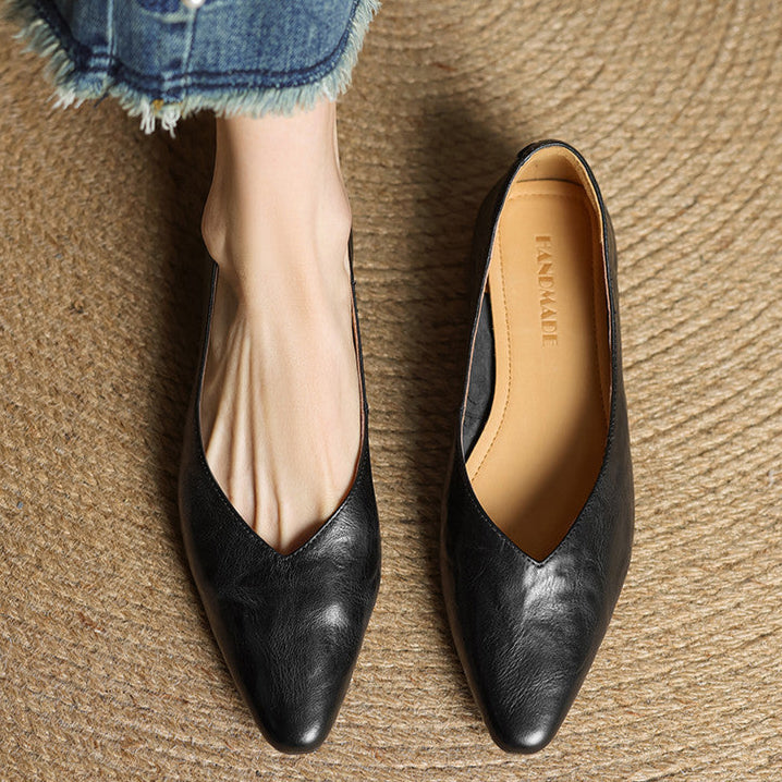 Pointed Toe V Cut Slip On Flats