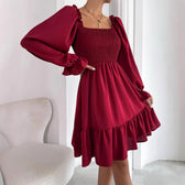Square Neck Long Sleeve Smocked Tiered Mini Dress 4