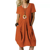 V-Neck Short Sleeve Pocket Loose Cocoon Midi Dress 8