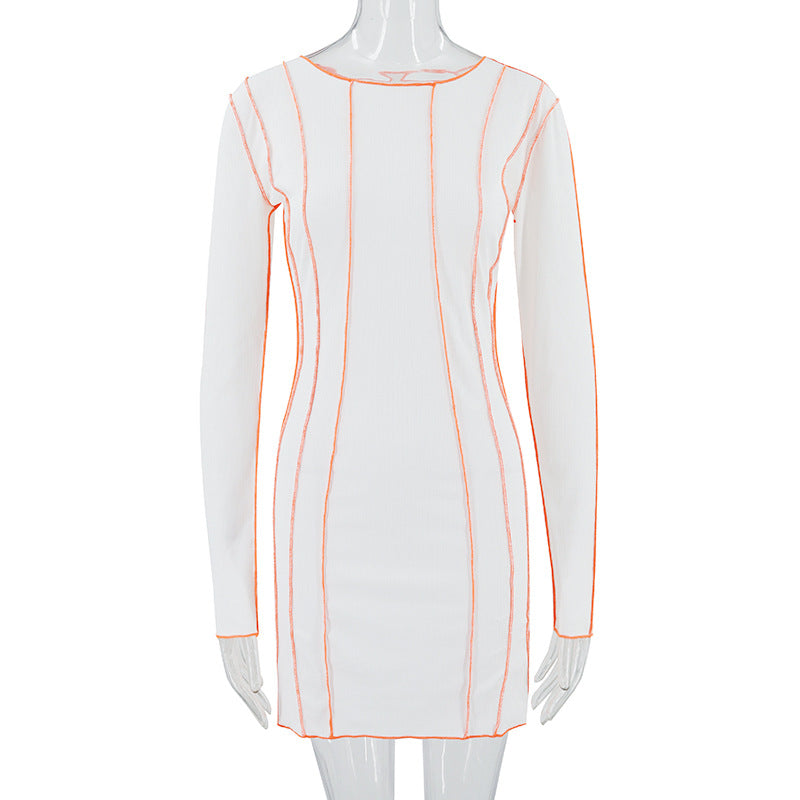 Contrast Lettuce Trim Crew Neck Long Sleeve Bodycon Midi Dress 2
